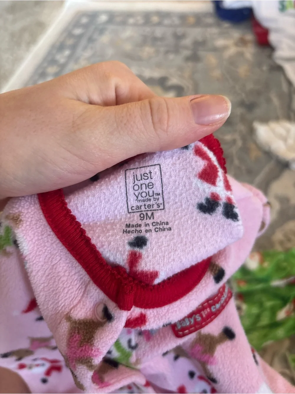 Carter's Pink Holiday Reindeer Fleece One-Piece Pajama
